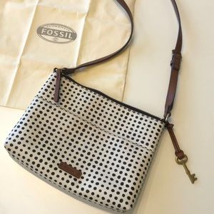 Fiona Fossil Crossbody Purse White & Black Polka Dots